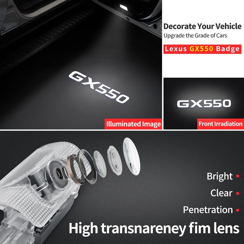 LaIIker ضوء شعار باب السيارة مناسب لليكسس GX550 GX550h ضوء ترحيبي عالي الدقة LED بدون تلاشي (4 قطع) - Image 4